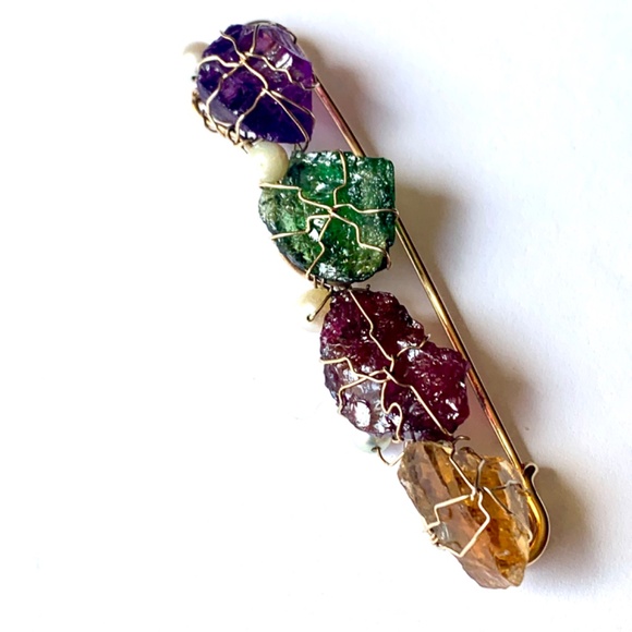 B.A.Ballou Natural Stones Earrings and Brooch Set Vntg Rare Find - Picture 4 of 8